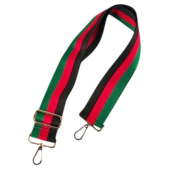 AH-DORNED Guitar-Style Purse Strap Black/Red/Green Striped - Picture 2 of 7